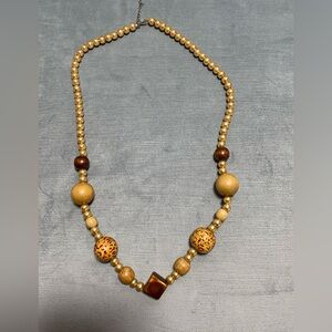 Beaded Wood Plastic Necklace Gold Tone Lobster Clasp Adjustable 30in Fashion